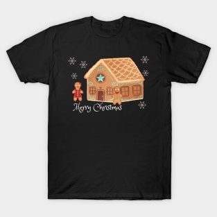 Merry Christmas with gingerbread house, man snowflakes T-Shirt